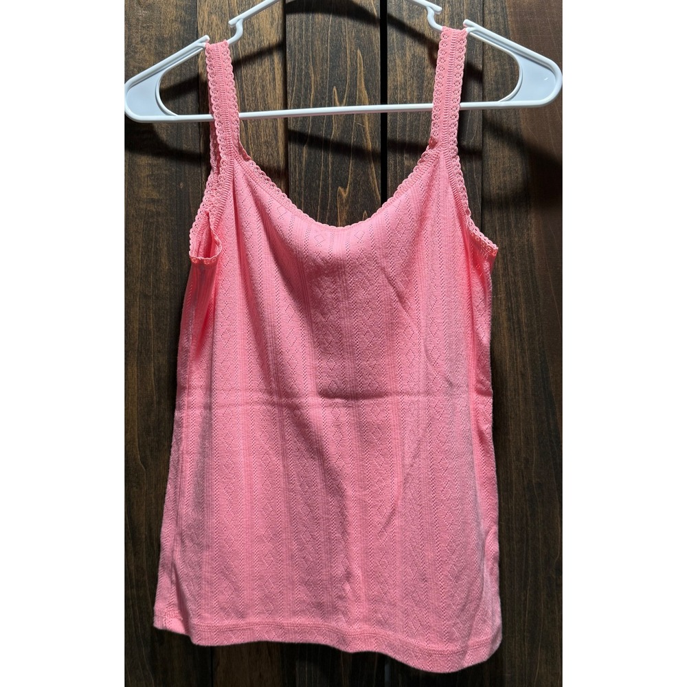 Sigrid Olsen Geranium Pink Pointelle Lace Trim Camisole Tank Top SOMU2290 NWT M - Picture 4 of 6